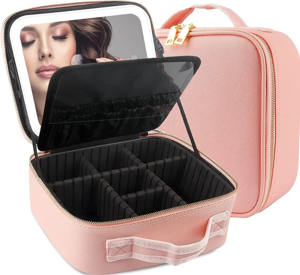 Bolsa de maquillaje con espejo y luz led